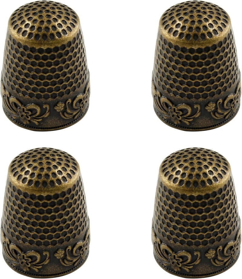 Coufce 4 Pcs Metal Sewing Thimble, Quilting Thimbles, Finger Shield, Vintage Bronze Fingertip Protector Thimbles for Hand Sewing Craft Accessories - Image 1